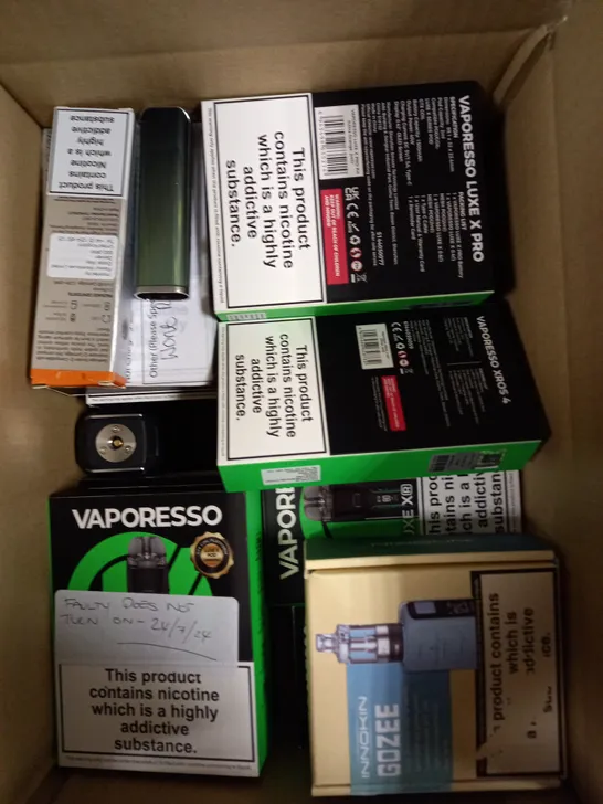 APPROXIMATELY 20 ASSORTED E-CIGARETTE PRODUCTS/ACCESSORIES TO INCLUDE GEEK VAPE, VAPORESSO, ASPIRE ETC 