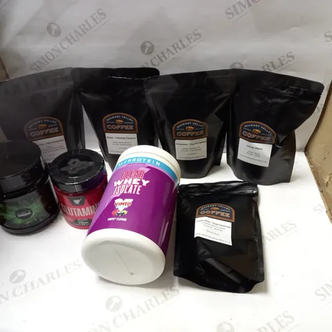BOX OF ASORTED COFFEE'S AND PROTEIN POWDER