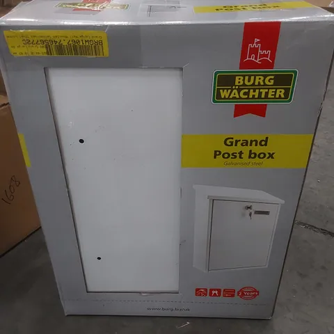 BOXED GRAND LARGE WALL MOUNTED GALVANISED STEEL LOCKABLE WEATHERPROOF POST BOX - WHITE (1 BOX)