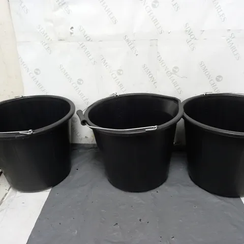 3X HANDLED BUCKETS IN BLACK 30CM 