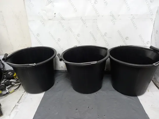 3X HANDLED BUCKETS IN BLACK 30CM 