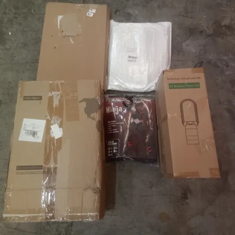 PALLET OF ASSORTED ITEMS INCLUDING HOMIDEC PORTABLE WARDROBE, AIR MULTIPLIER TOWER FAN, KIDS NINJA COSTUME, TOILET SEAT, LIGHTWEIGHT LAP DESK