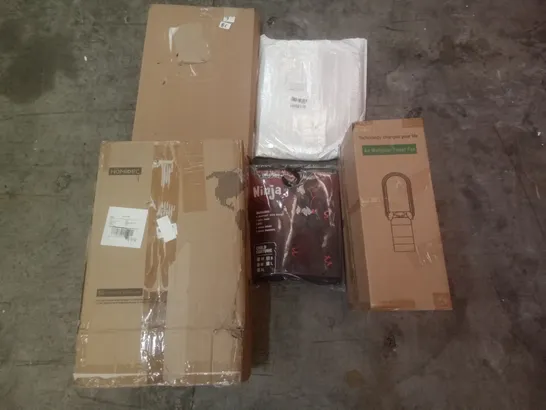 PALLET OF ASSORTED ITEMS INCLUDING HOMIDEC PORTABLE WARDROBE, AIR MULTIPLIER TOWER FAN, KIDS NINJA COSTUME, TOILET SEAT, LIGHTWEIGHT LAP DESK