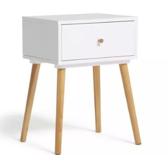 BOXED WHITE ONE DRAWER BEDSIDE TABLE