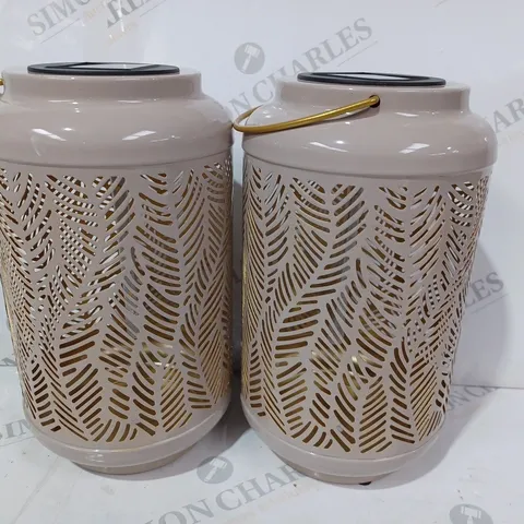 GARDEN REFLECTIONS SET OF 2 PATTERNED SOLAR LANTERNS, LEAF