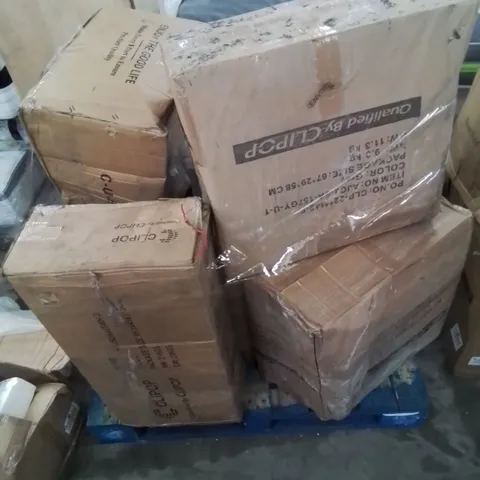 A PALLET OF VARIOUS FURNITURE PARTS AND CUSHIONS (MOSTLY CHAIRS)