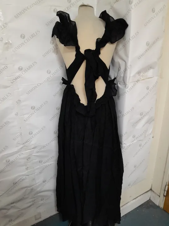 H&M BACKLESS RUFFLE MAXI DRESS IN BLACK SIZE L