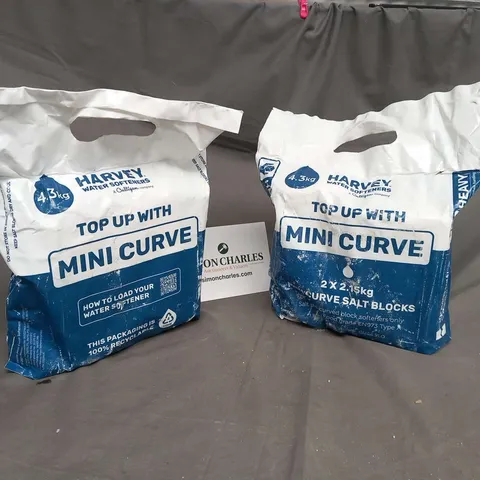 TWO BAGS OF HARVEY WATER SOFTENERS TOP UP WITH MINI CURVE 2 X 2.15KG MINI CURVE SALT BLOCKS