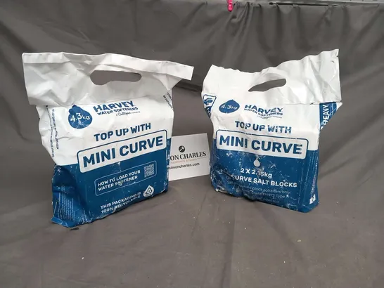 TWO BAGS OF HARVEY WATER SOFTENERS TOP UP WITH MINI CURVE 2 X 2.15KG MINI CURVE SALT BLOCKS