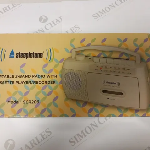 BOXED STEEPLETONE PORTABLE 2 BAND RADIO WITH CASETTE PLAYER/RECORDER SCR209