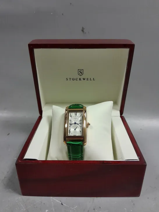 BOXED STOCKWELL LADIES TEXTURED DIAL WITH SUB DIAL AND GREEN LEATHER STRAP 