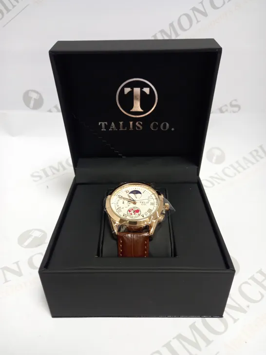 MENS TALIS CO 7120 CHRONOGRAPH WATCH – MOON PHASE MOVEMENT – GENUINE LEATHER STRAP 