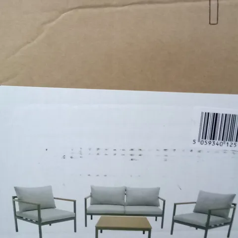 BOXED AKOA ALUMINIUM CHAIRS AND COFFEE TABLE SET 