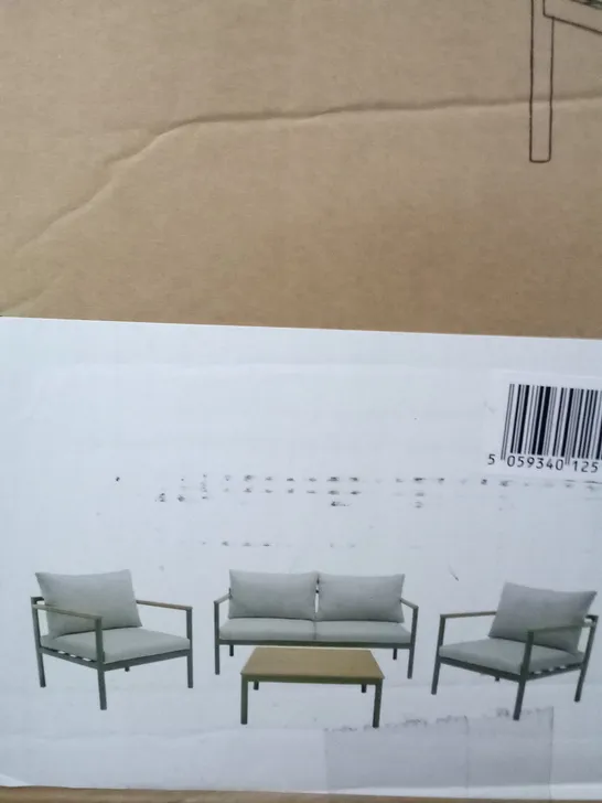 BOXED AKOA ALUMINIUM CHAIRS AND COFFEE TABLE SET 