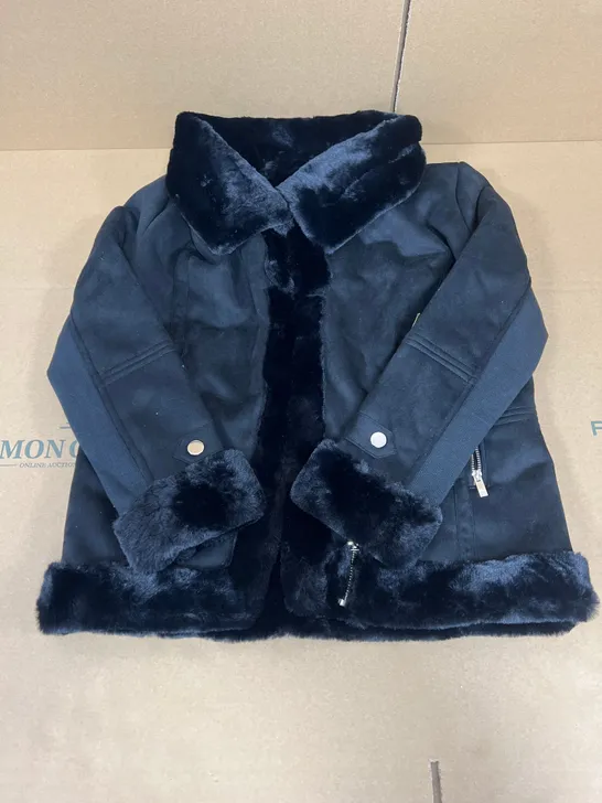 RIVER ISLAND GIRLS 9-10Y BLACK FAUX FUR LINED JACKET 