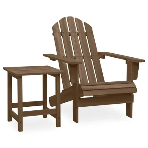 BOXED HIGHLAND DUNES GARDEN ADIRONDACK CHAIR WITH TABLE SOLID FIR WOOD - BROWN (1 BOX)