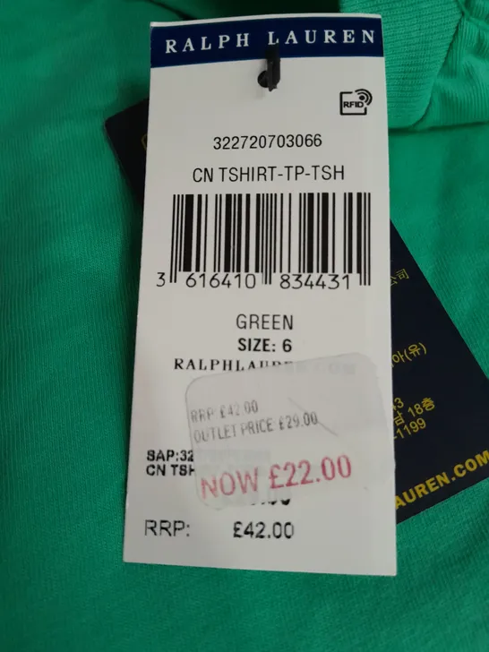 POLO RALPH LAUREN KIDS T-SHIRT IN GREEN - 6