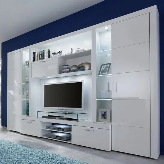 ROMA ENTERTAINMENT UNIT WHITE WITH HIGH GLOSS FRONTS AND LED 291X197X41CM (7 OF 7 BOXES)