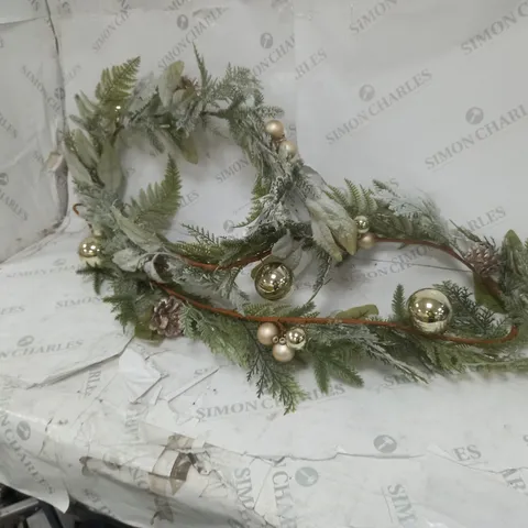 9FT PRE LIT FROSTED GARLAND WITH BAUBLES