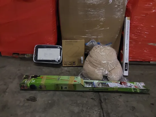 PALLET OF ASSORTED ITEMS INCLUDING: ELECTRIC BLANKET, MEMORY FOAM PLUSH, EXTENDABLE WATER BRUSH, TRIPOD EASEL, TOILET SEAT