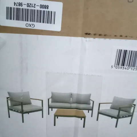 BOXED AKOA ALUMINIUM COFFEE TABLE CHAIRS AND TABLE SET 