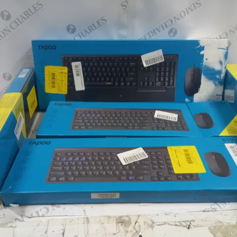 APPROXIMATELY 5 ASSORTED RAPOO KEYBOARD AMD MOUSE COMBOS TO INCLUDE 8100M, NX2000, 9300M, ETC