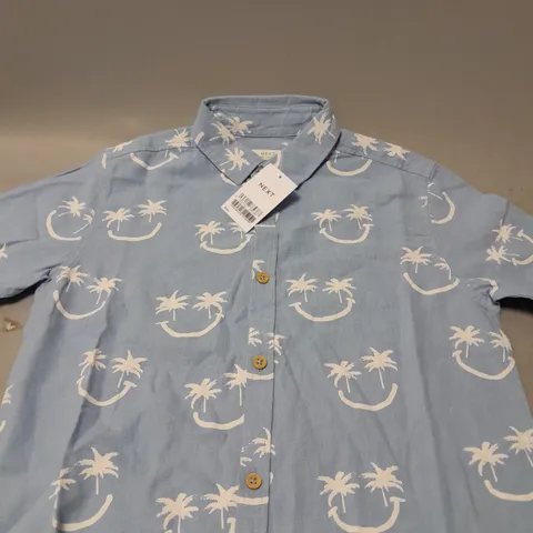 NEXT PALM TREE SMILEY FACE LIGHT BLUE SHIRT - 10 YEARS