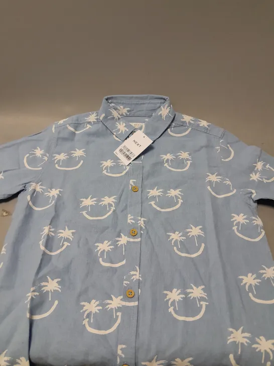 NEXT PALM TREE SMILEY FACE LIGHT BLUE SHIRT - 10 YEARS