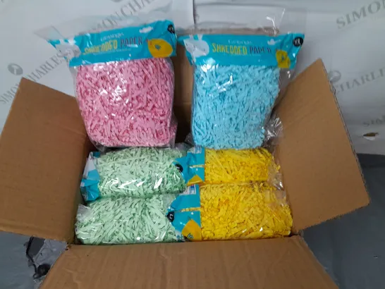 LOT OF 8 BOXES OF BRAND NEW 12-PACKS OF SHREDDED PAPER - VARIOUS COLOURS