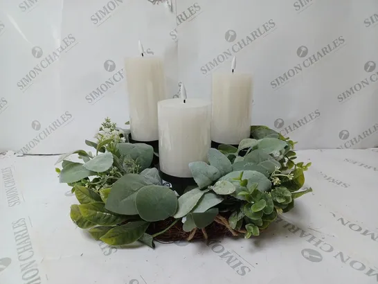 HOME REFLECTIONS 3 IN 1 FLAMELESS CANDLE WITH WREATH SET - SAGE 