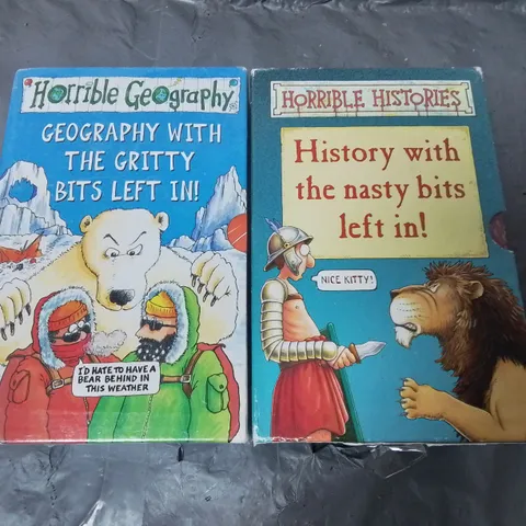 LOT OF 2 HORRIBLE CHILDREN'S BOOKS BOXSETS INCLUDES SEALED GEOGRAPHY SET AND HISTORIES