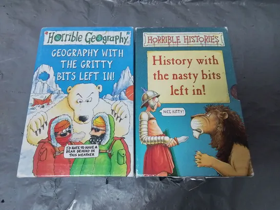 LOT OF 2 HORRIBLE CHILDREN'S BOOKS BOXSETS INCLUDES SEALED GEOGRAPHY SET AND HISTORIES