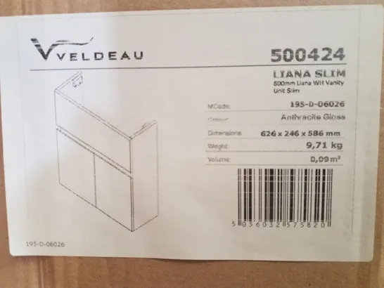 BOXED AS NEW VELDEAU LIANA SLIM 600MM WH VANITYUNIT IN ANTHRACITE GLOSS - 626X246X586MM