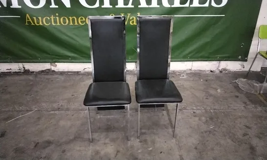 PAIR OF CELESTE BLACK LEATHER AND CHROME DINING CHAIRS