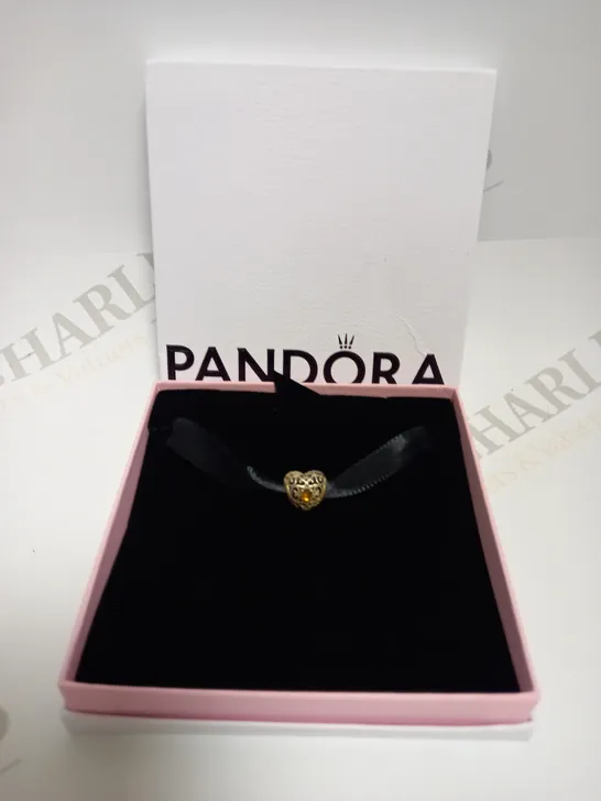 PANDORA ORANGE STONE HEART CHARM 