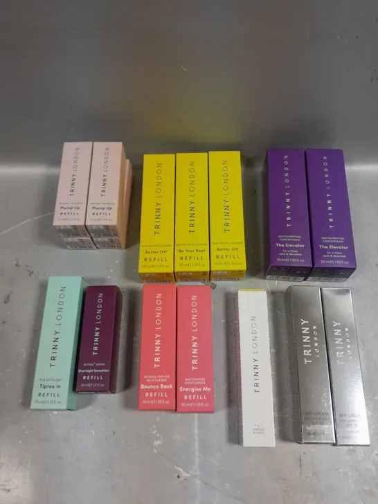 APPROXIMATELY 20 ASSORTED BOXED TRINNY LONDON BEAUTY PRODUCTS TO INCLUDE SKIN PERFECTOR, MOISTURISER, EXFOLIANT ETC 