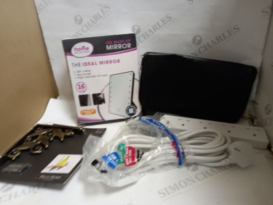 LOT OF APPROXIMATELY 10 ASSORTED HOUSEHOLD ITEMS, TO INCLUDE BELT BAG, EXTENSION CABLE, LED MIRROR, ETC