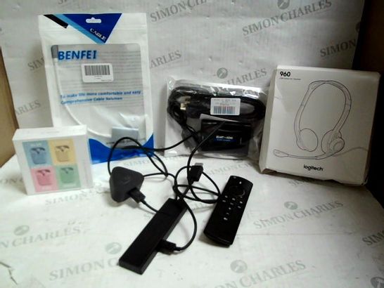 LOT OF APPROXIMATELY 12 ASSORTED ELECTRICAL ITEMS, TO INCLUDE EARBUDS, SCART HDMI CONVERTER, AMAZON STICK, ETC