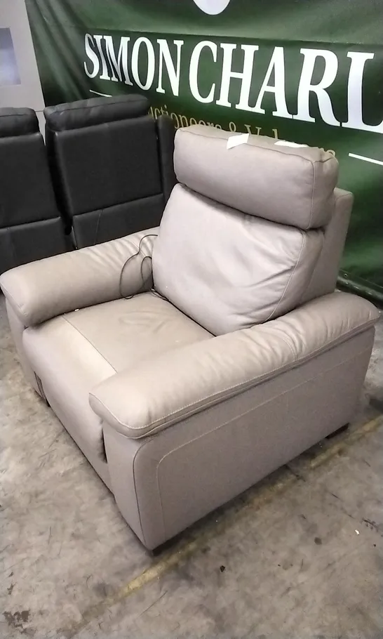 QUALITY ITALIAN DESIGNER TAUPE LEATHER POWER RECLINER ARMCHAIR