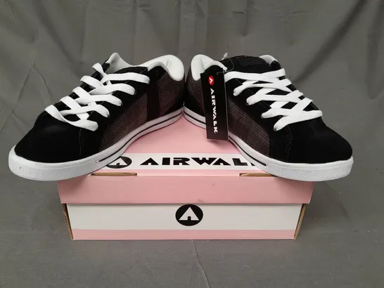 BOX OF APPROXIMATELY 10 BOXED PAIRS OF AIR WALK TRAINERS IN BLACK/PLAID/WHITE - VARIOUS SIZES