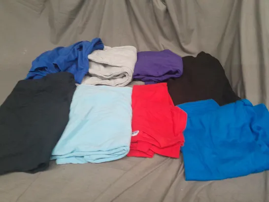 LARGE BOX OF ASSORTED SPORTS CLOTHING ITEMS IN VARIOUS SIZES, COLOURS AND STYLES