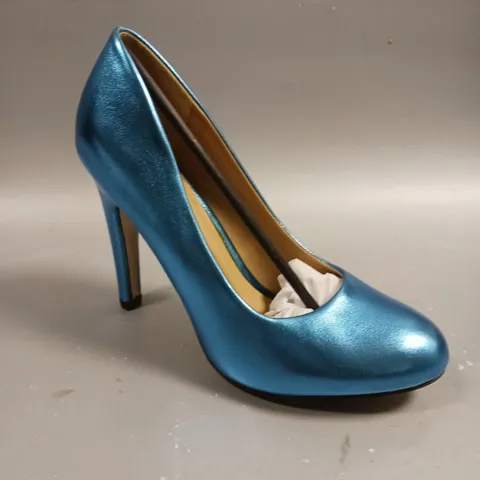 LOT OF 8 BOXED PAIRS OF ASOS SCALA HIGH HEEL SHOES IN BLUE - UK 4
