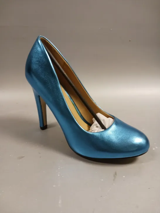 LOT OF 8 BOXED PAIRS OF ASOS SCALA HIGH HEEL SHOES IN BLUE - UK 4