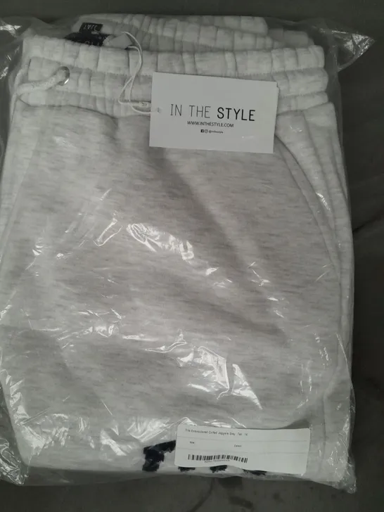 IN THE STYLE FITS EMBROIDERED CUFFED JOGGERS IN GREY SIZE 14