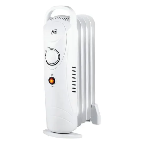 BOXED NEO 650W OIL FILLED 5 FIN ELECTRIC PORTABLE HEATER RADIATOR ADJUSTABLE THERMOSTAT (WHITE) (1 BOX)