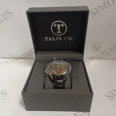 BOXED TALIS CO LUXURY CHRONOGRAPH WATCH WITH LEATHER STRAP 