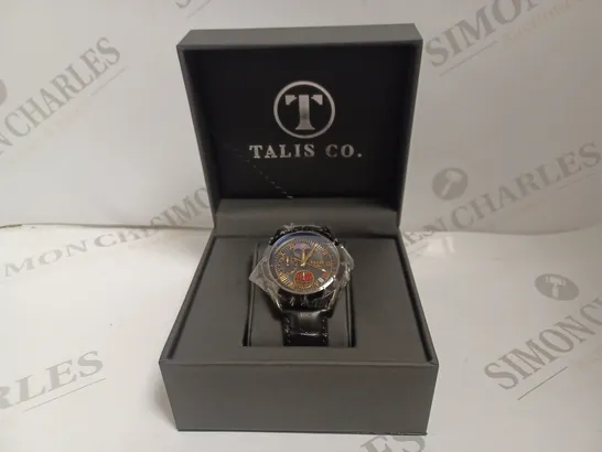 BOXED TALIS CO LUXURY CHRONOGRAPH WATCH WITH LEATHER STRAP 