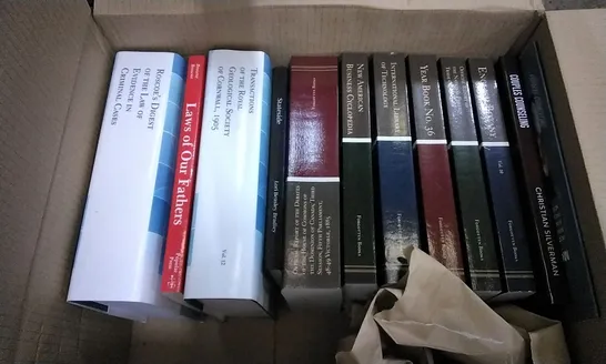 BOX OF APPROXIMATELY 20 ASSORTED BOOKS INCLUDING LAW, PUZZLE AND WAR