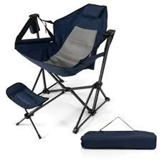 BOXED COSTWAY CAMPING CHAIR W/ RETRACTABLE FOOTREST & CARRYING BAG FOR CAMPING PICNIC - NAVY