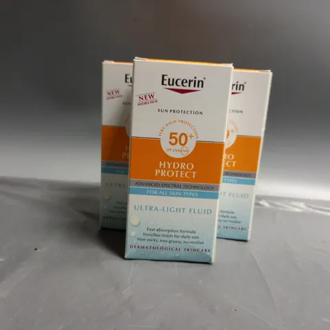 3 BOXED EUCERIN HYDRO PROTECT ULTRA-LIGHT FLUID SUN PROTECTION SPF50+ 50ML 